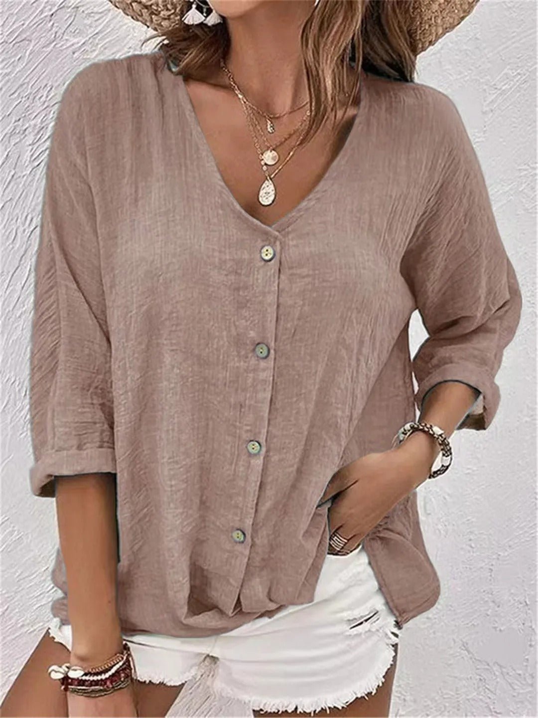 V-Neck Button-Up Women&