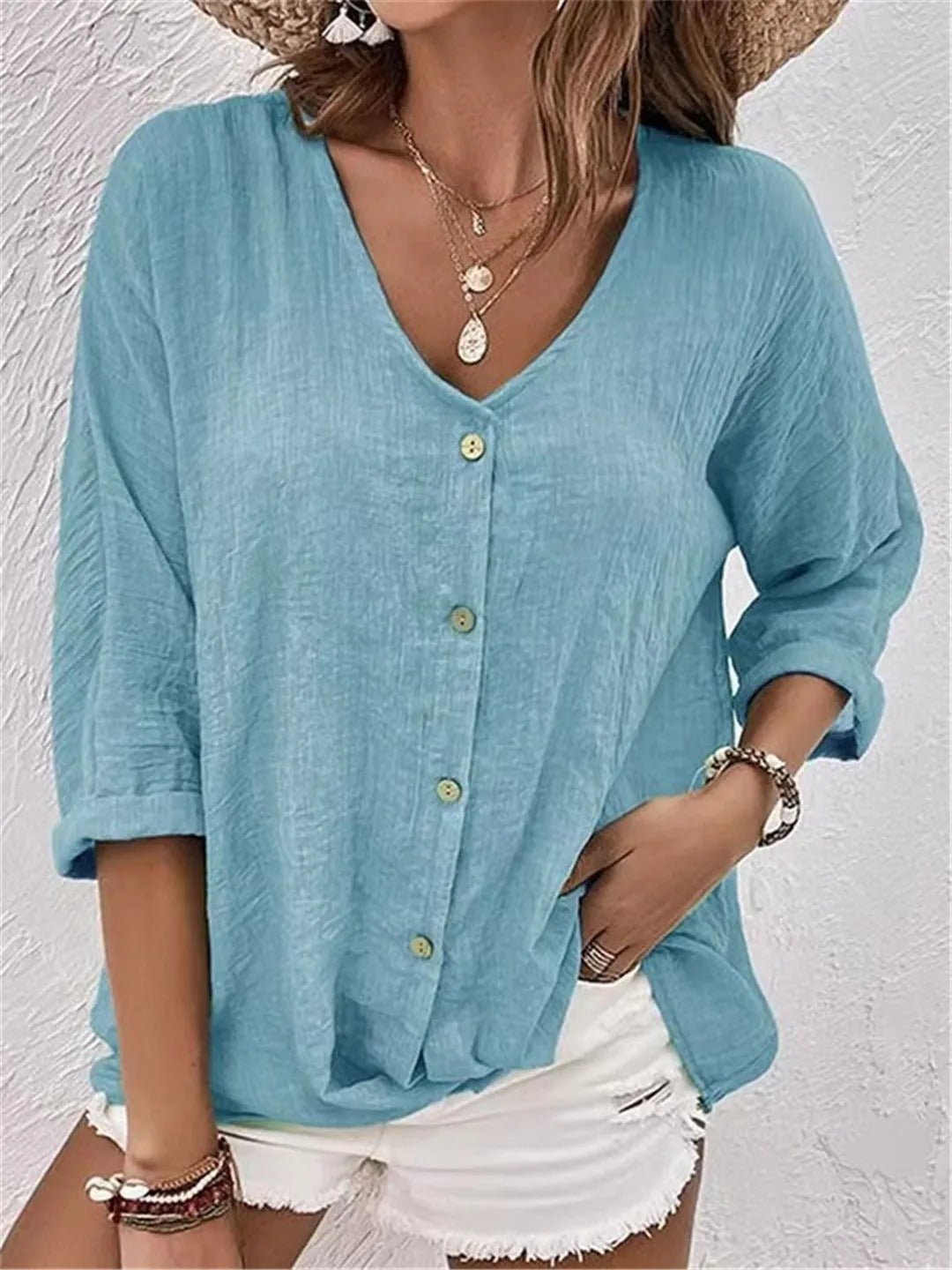 V-Neck Button-Up Women&