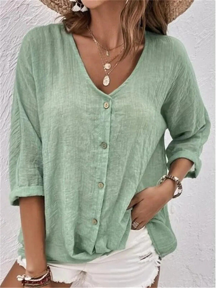 V-Neck Button-Up Women&