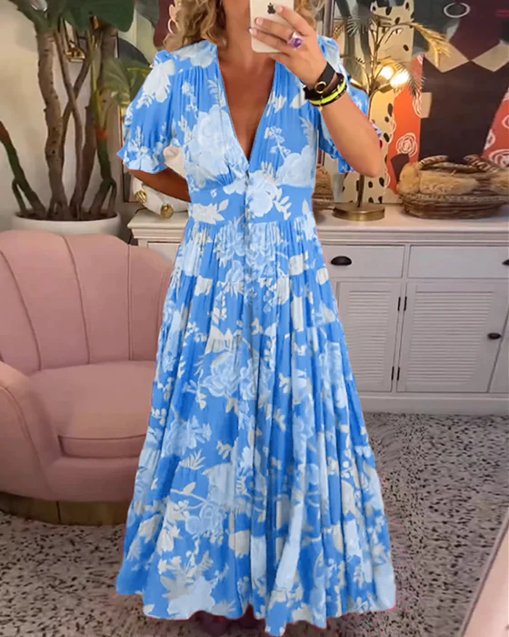 Elegant Floral Wedding Guest Dress - Tailored Silhouette, Versatile Formal Dress for Special Occasions, Available in Multiple Sizes and Patterns