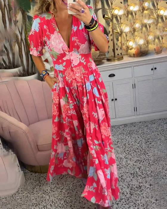 Elegant Floral Wedding Guest Dress - Tailored Silhouette, Versatile Formal Dress for Special Occasions, Available in Multiple Sizes and Patterns