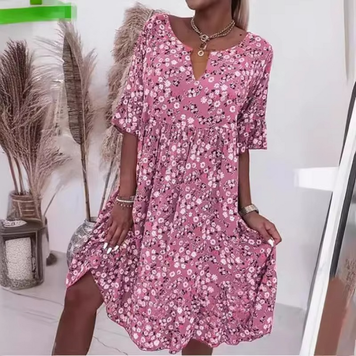 Elegant Knee-Length Summer Dress - Comfortable and Stylish Floral Design for Casual Wear, Perfect for Daytime Outings