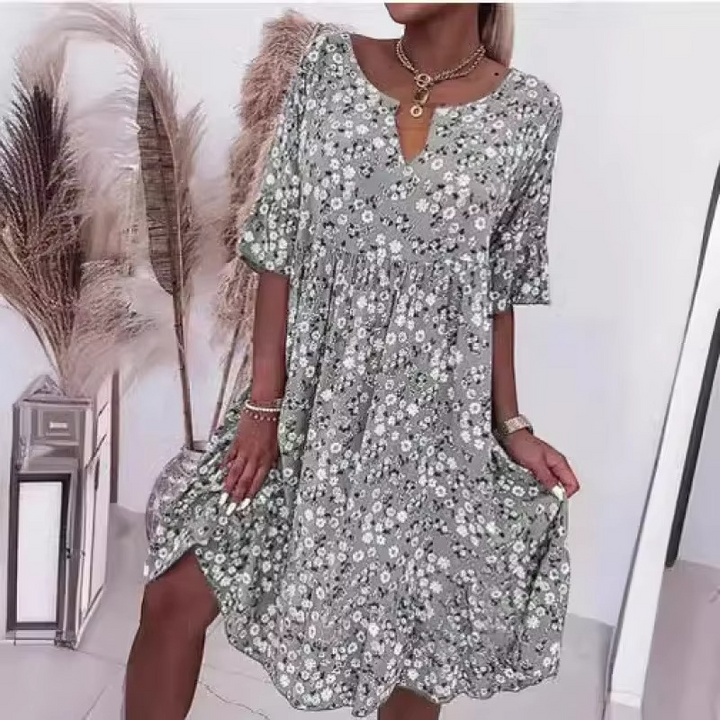 Elegant Knee-Length Summer Dress - Comfortable and Stylish Floral Design for Casual Wear, Perfect for Daytime Outings