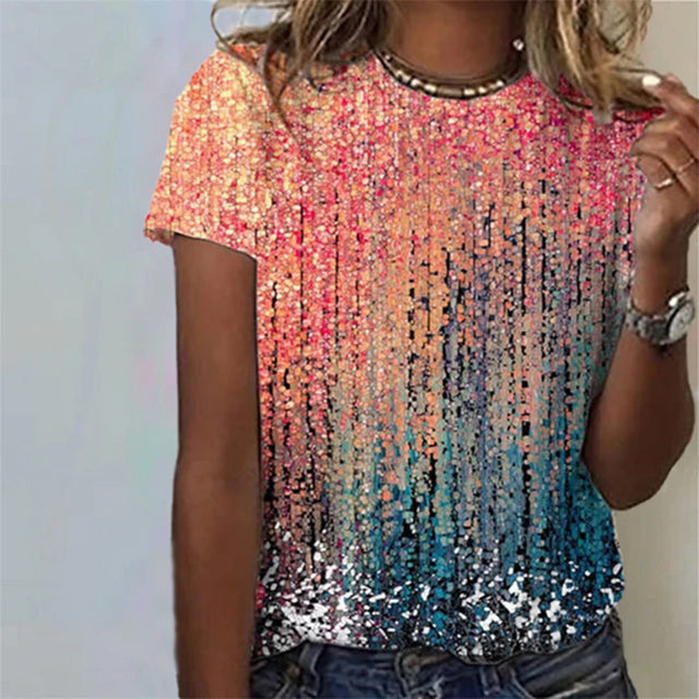 Stylish Color Gradient T-Shirt for Men, Short Sleeve Round Neck Cotton-Polyester Blend Graphic Tee