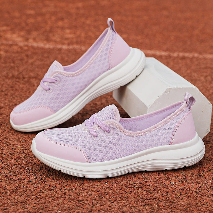 Lightweight Breathable Women’s Lace-Up Sneakers - Low-Profile Round-Toe, Mesh Upper, For Everyday Wear