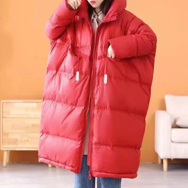 Warm Cozy Women’s Down Coat - Mid Length, Velvet, Winter