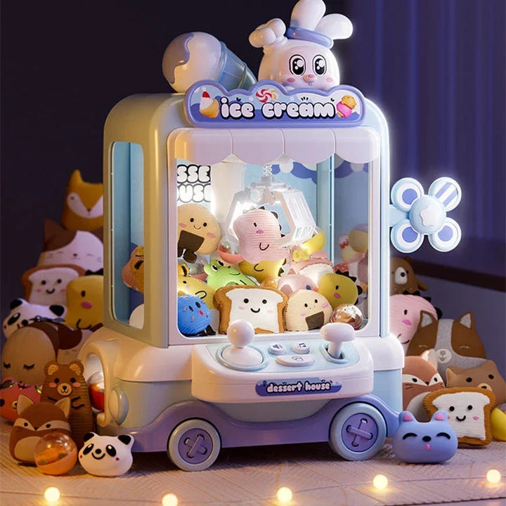 Mini Cartoon Claw Crane Machine Toy for Kids - Plush Rabbit Doll Grabber with Music &amp; Lights