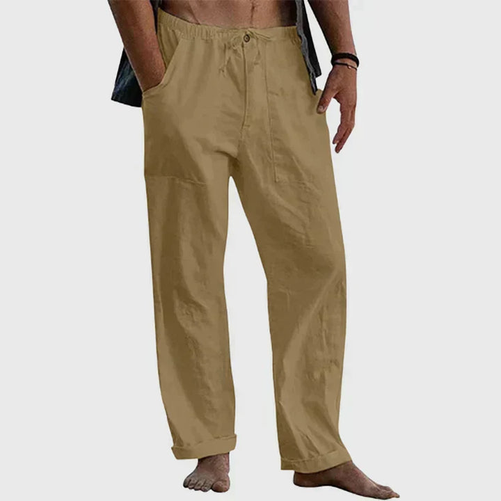 Linen Pants for Women with Adjustable Waist Cord, Relaxed Fit Summer Trousers