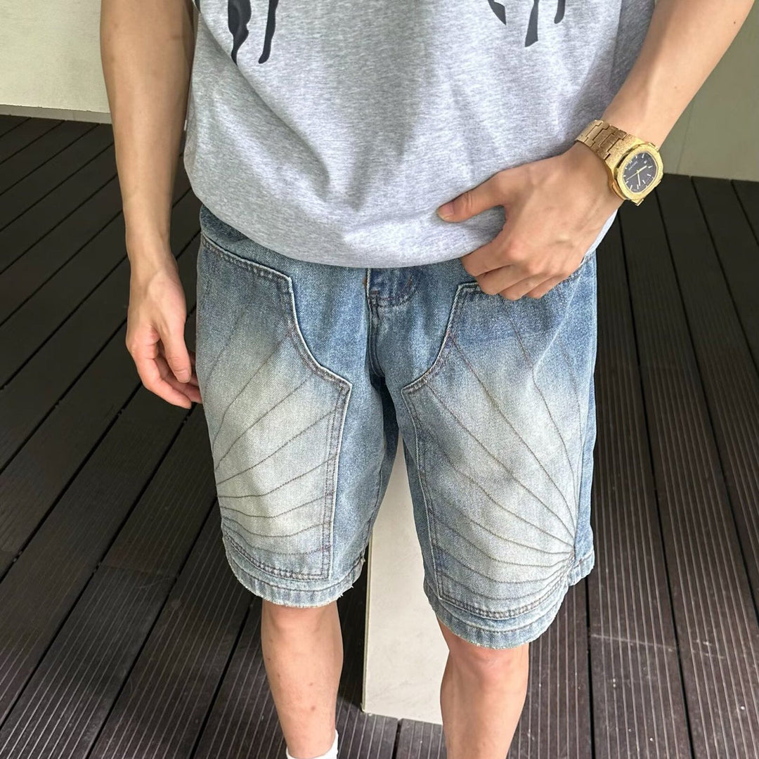 Stretchy Unisex Denim Shorts - Quilted-Panel Design, Cotton Denim, Casual Everyday Wear