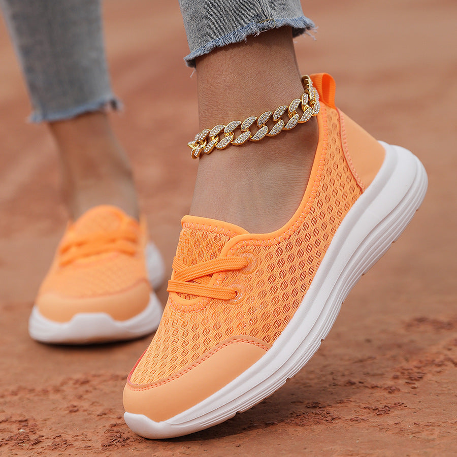 Lightweight Breathable Women’s Lace-Up Sneakers - Low-Profile Round-Toe, Mesh Upper, For Everyday Wear