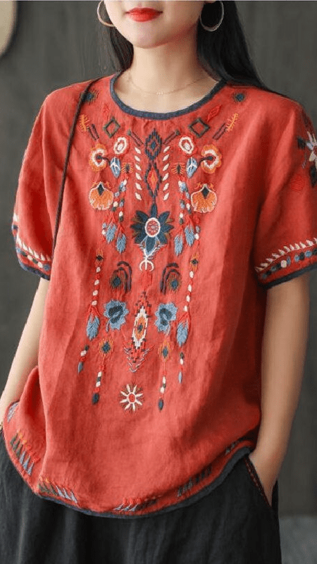 Ethnic Embroidered Blouse for Women, Loose Fit, Elegant Design, Soft Premium Fabric, Versatile for Casual and Formal Wear