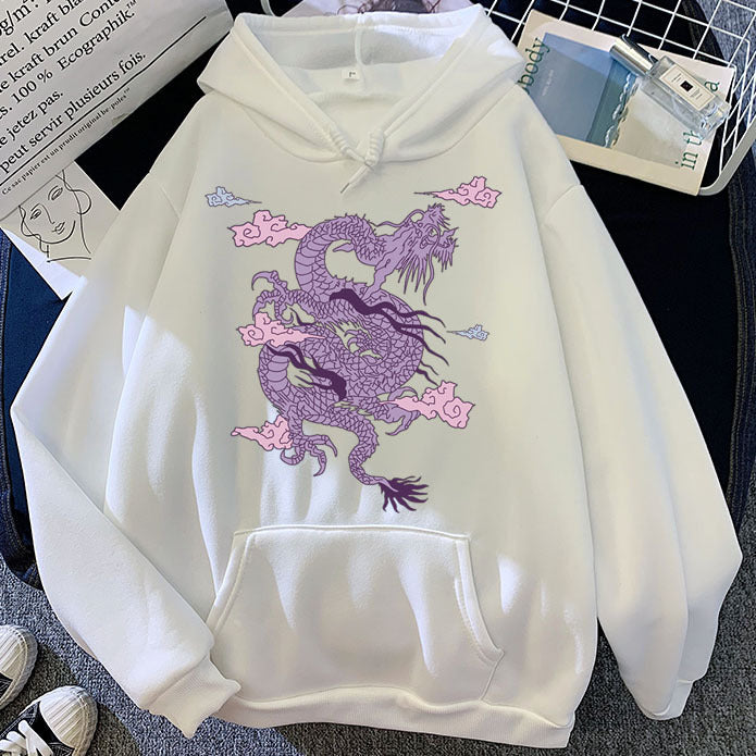 Warm Men’s Hoodie - Dragon Print Pullover, Polyester Casual