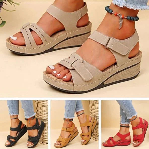Supportive Orthopedic Sandals for Women – Gel Cushion, Adjustable Fit – Black