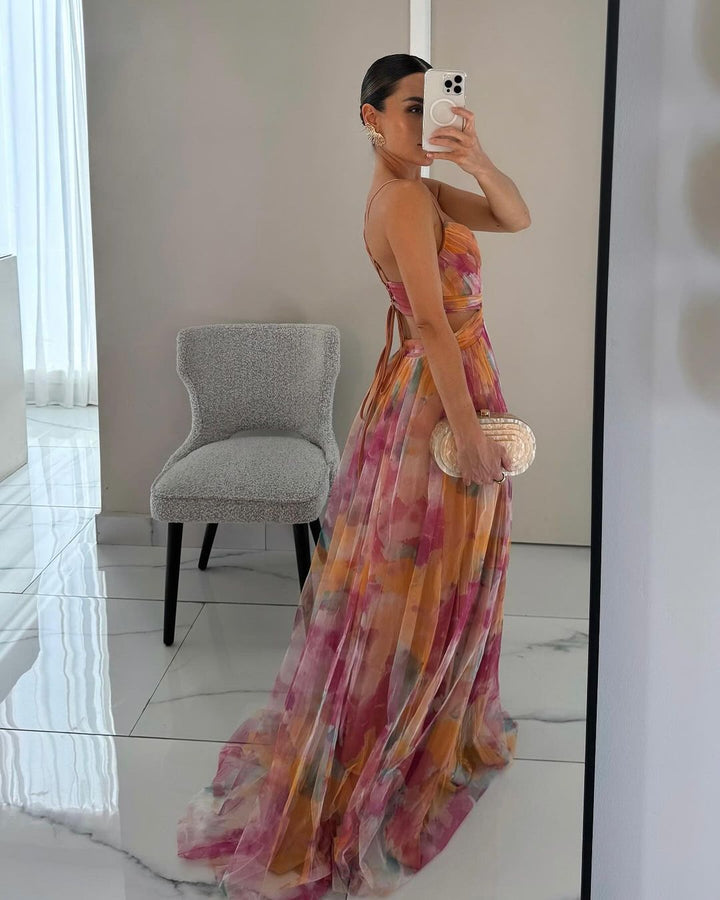 Floral Maxi Dress for Women, Adjustable Back Closure, Summer Wedding Guest Dress, Elegant and Comfortable
