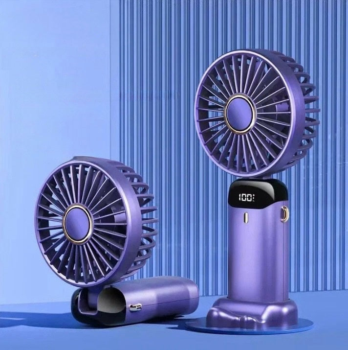 Handheld Mini Fan 3000mAh Portable USB Rechargeable Desk Fan 5 Speed Neck Hanging Outdoor Display Screen