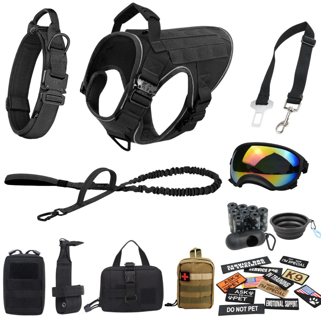 Tactical Dog Harness System All-In-One Training Bundle No-Pull Harness MOLLE Pouches Travel Water Bowl Holiday 2025