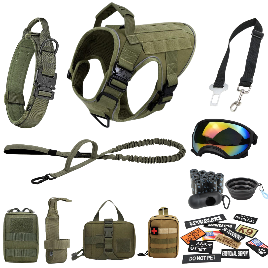 Tactical Dog Harness System All-In-One Training Bundle No-Pull Harness MOLLE Pouches Travel Water Bowl Holiday 2025