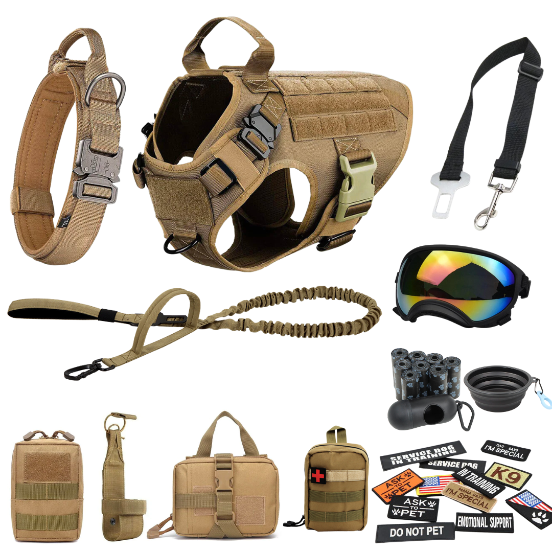 Tactical Dog Harness System All-In-One Training Bundle No-Pull Harness MOLLE Pouches Travel Water Bowl Holiday 2025
