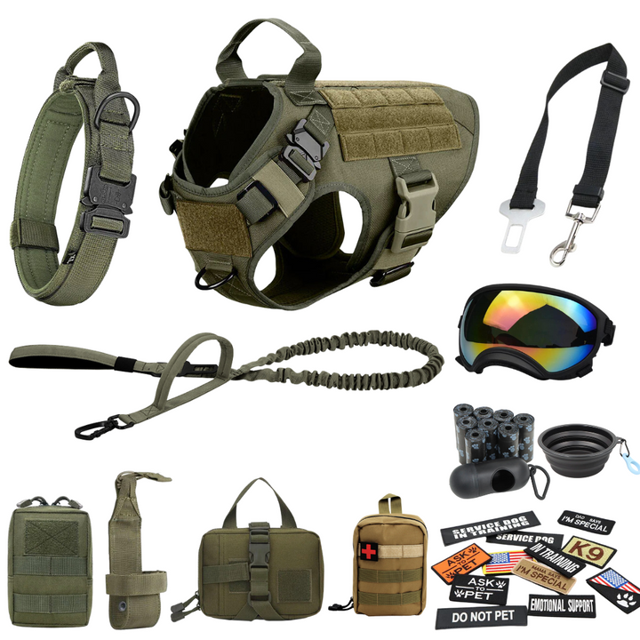 Tactical Dog Harness System All-In-One Training Bundle No-Pull Harness MOLLE Pouches Travel Water Bowl Holiday 2025
