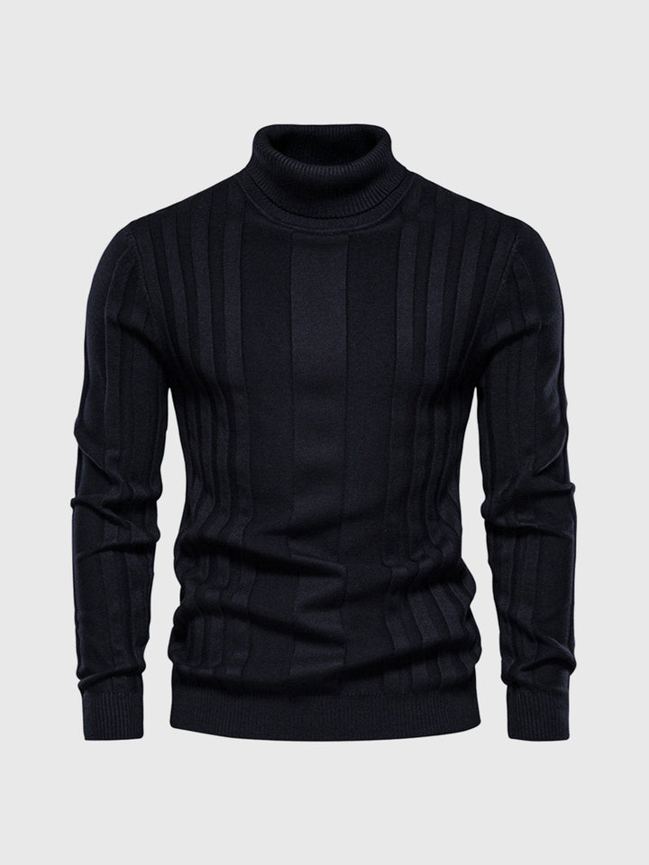 Warm Men’s Turtleneck Sweater - Ribbed Vertical Knit