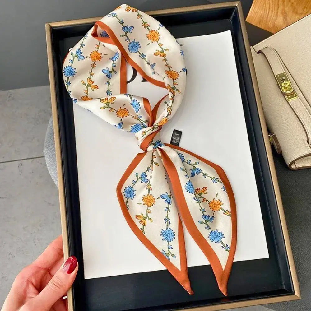 Lightweight Women’s Slim Scarf - Botanical Satin, For Spring