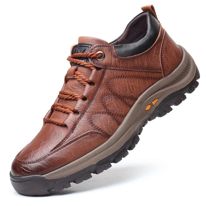 Hand-Sewn Leather Leisure Mens Shoes, Waterproof, Breathable, Ergonomic Insole, Durable Rubber Sole, Comfortable for Outdoor Activities