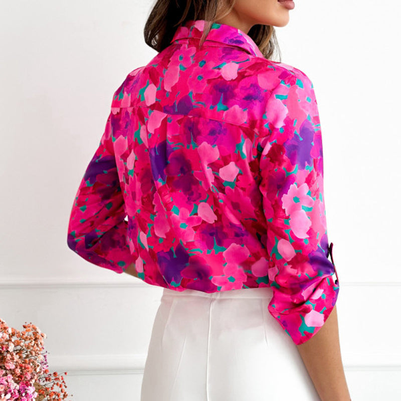 Floral Print Womens Blouse with Lace Collar, Three-Quarter Sleeves, Casual Summer Top for Women