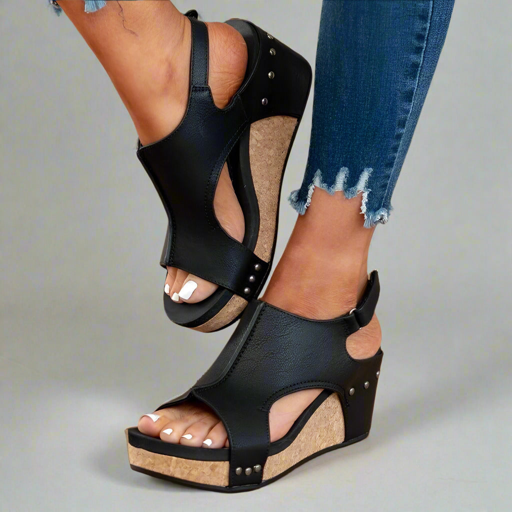 Orthopedic Vegan Leather Sandals for Flat Feet with Pain Relief and Comfortable Fit, Easy On/Off Velcro Closure
