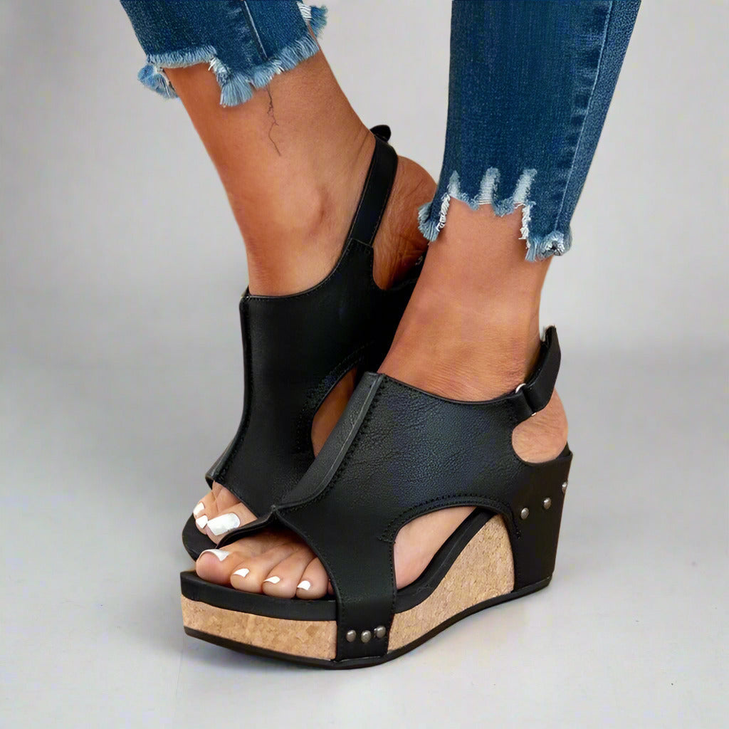 Orthopedic Vegan Leather Sandals for Flat Feet with Pain Relief and Comfortable Fit, Easy On/Off Velcro Closure
