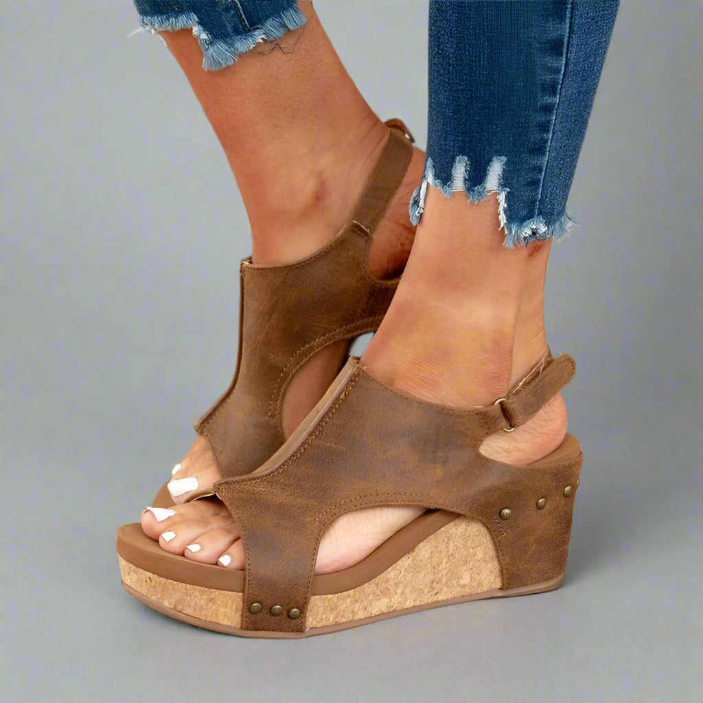 Orthopedic Vegan Leather Sandals for Flat Feet with Pain Relief and Comfortable Fit, Easy On/Off Velcro Closure