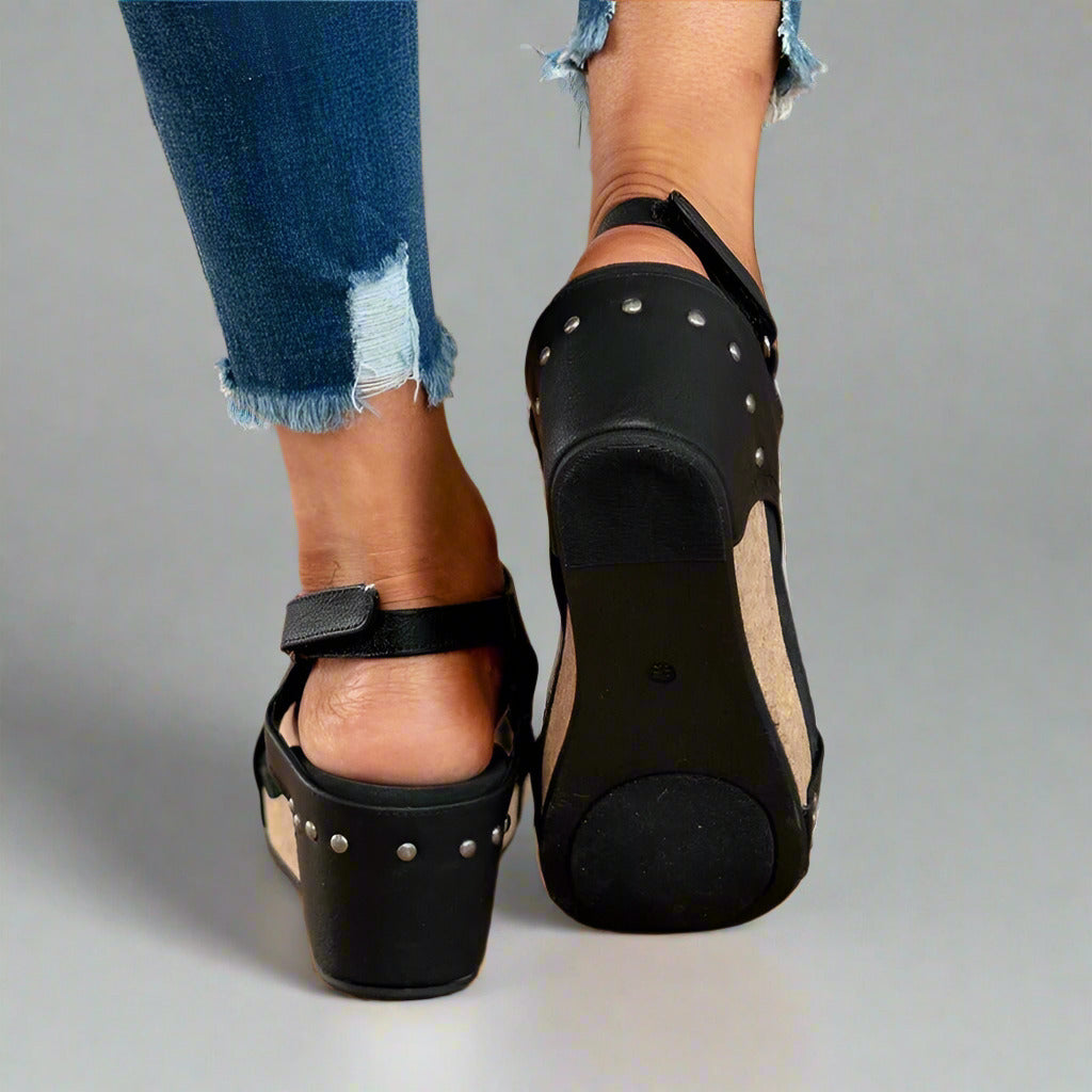 Orthopedic Vegan Leather Sandals for Flat Feet with Pain Relief and Comfortable Fit, Easy On/Off Velcro Closure