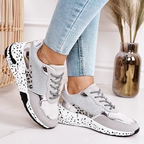 Comfortable Sneakers for Foot Pain Relief with Supportive Rubber Sole, Lightweight Slip-Resistant Design, Available in Gold and Silver