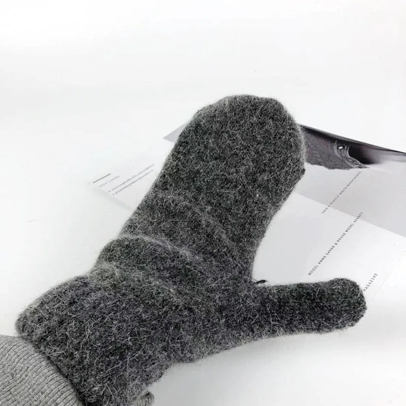 Warm Women Mittens - Ribbed Cuff Plush Faux Fur, Winter