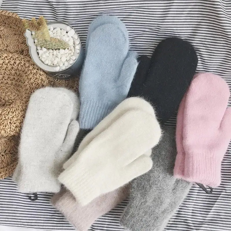 Warm Women Mittens - Ribbed Cuff Plush Faux Fur, Winter