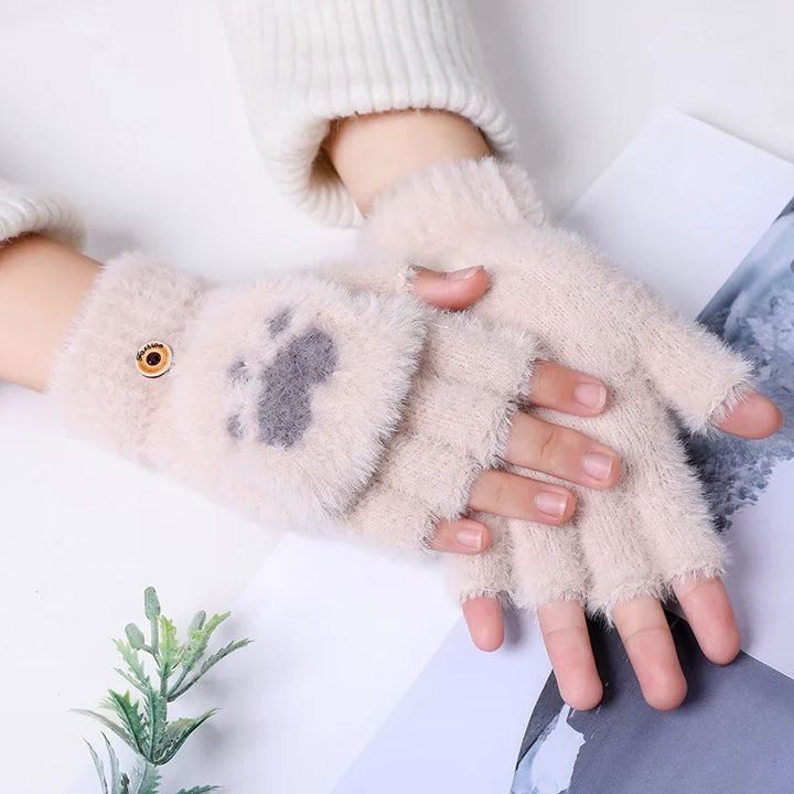 Soft Women’s Fingerless Mittens - Minky Foldover, Winter