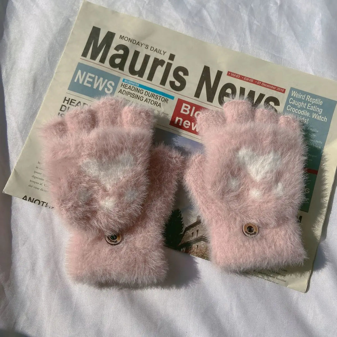 Soft Women’s Fingerless Mittens - Minky Foldover, Winter