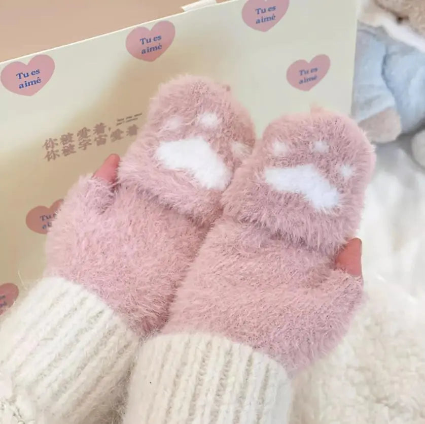 Soft Women’s Fingerless Mittens - Minky Foldover, Winter