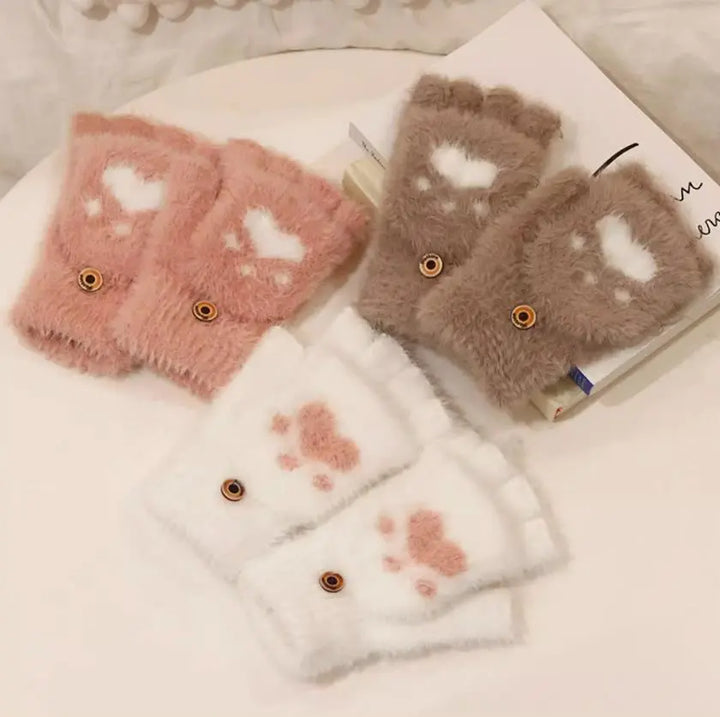 Soft Women’s Fingerless Mittens - Minky Foldover, Winter