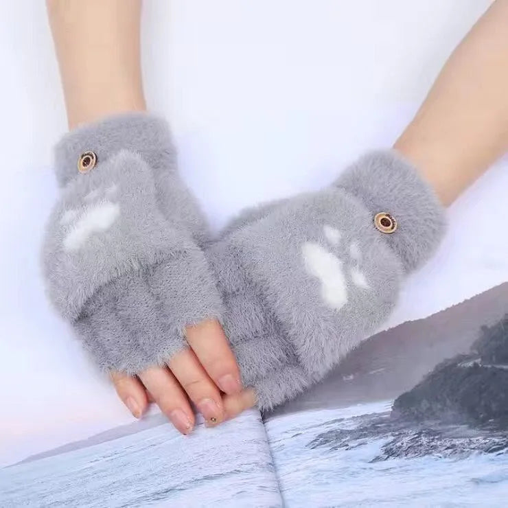 Soft Women’s Fingerless Mittens - Minky Foldover, Winter