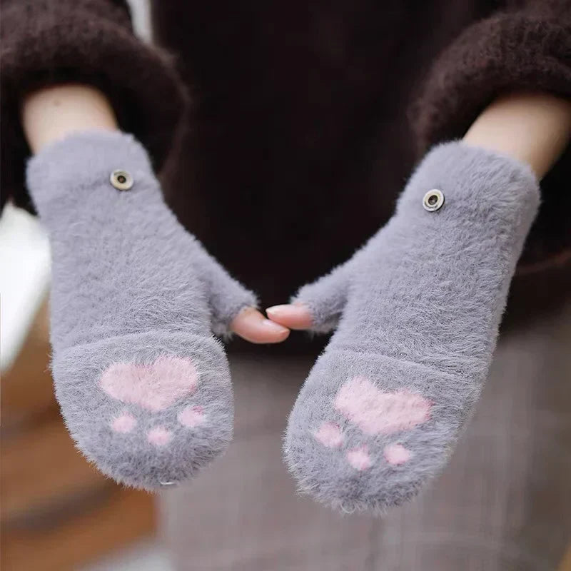 Soft Women’s Fingerless Mittens - Minky Foldover, Winter