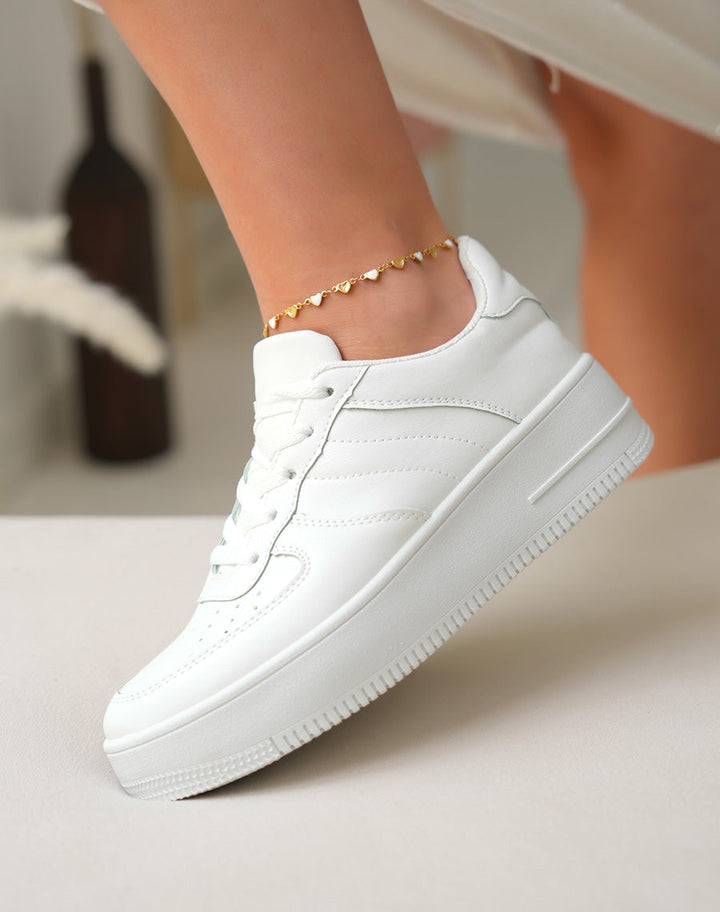White Platform Sneakers for Women, Comfortable Casual Footwear with Versatile Design and 45 cm Height