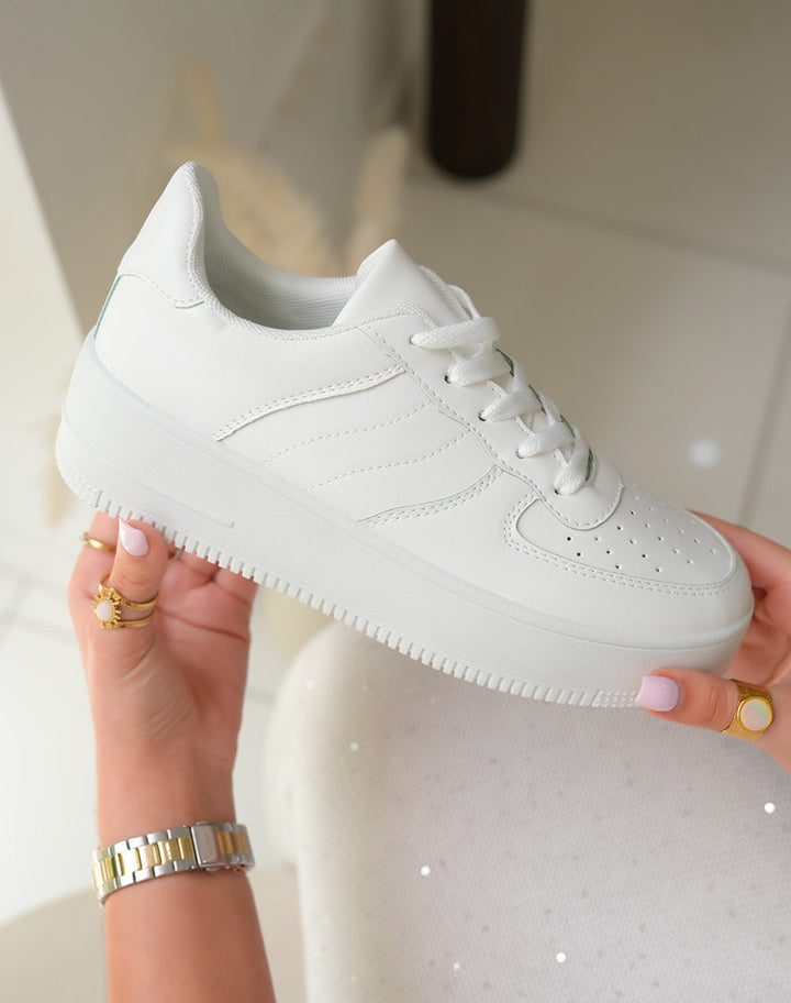 White Platform Sneakers for Women, Comfortable Casual Footwear with Versatile Design and 45 cm Height