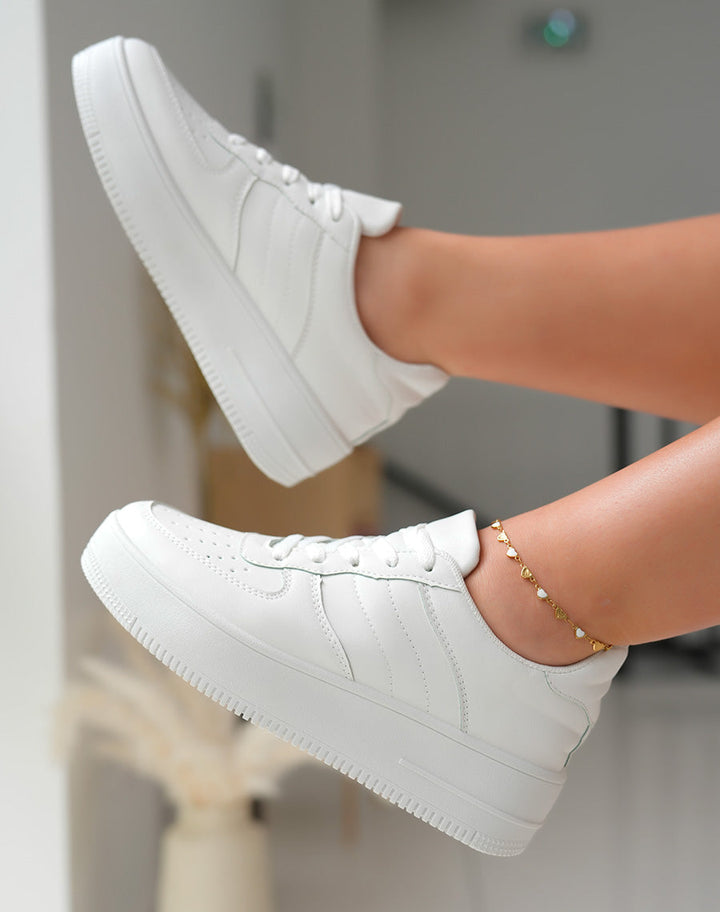 White Platform Sneakers for Women, Comfortable Casual Footwear with Versatile Design and 45 cm Height