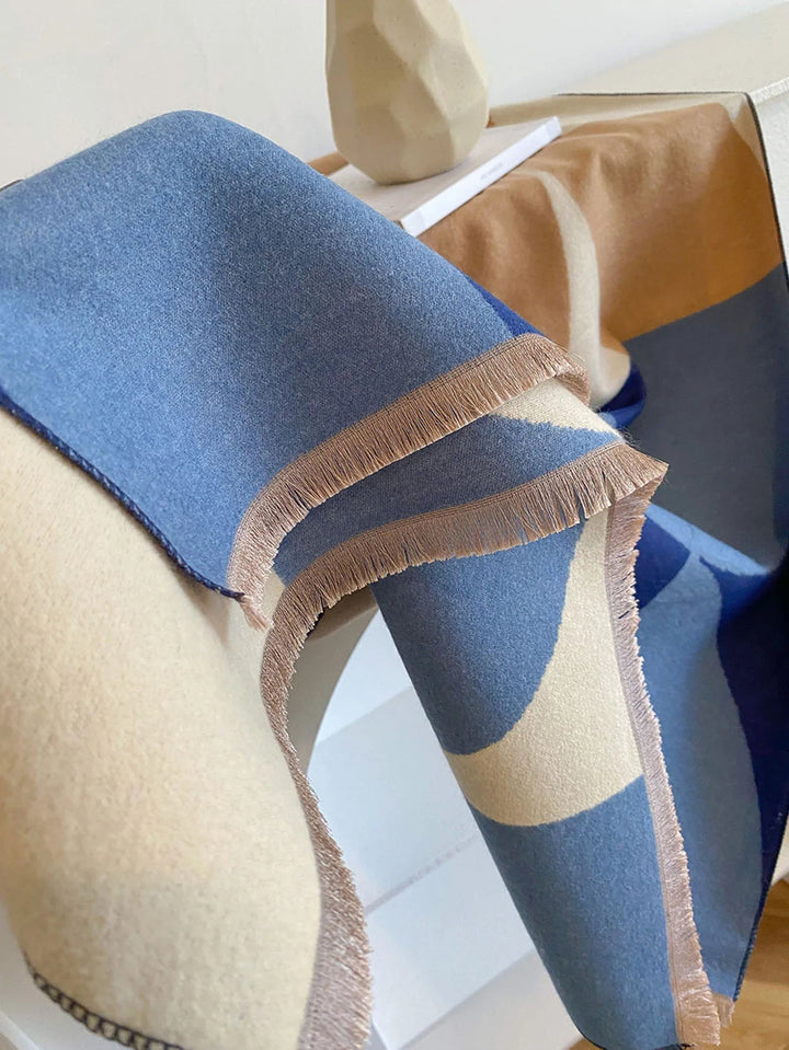 Oversized Womens Scarf - Reversible Geometric Cashmere