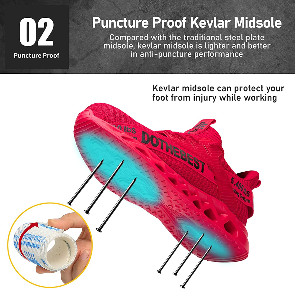 Ultralight Breathable Non-Slip Safety Shoes with Steel Toe and Kevlar Sole for Enhanced Comfort and Protection