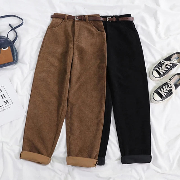 High Waist Corduroy Pants for Women, Wide Leg Cotton Trousers in Black and Coffee, Comfortable Casual Style