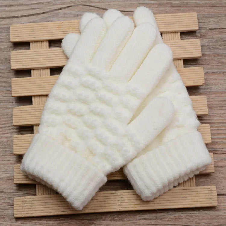 Stretchy Womens Knit Gloves - Stretch-Fitted, Wool Blend