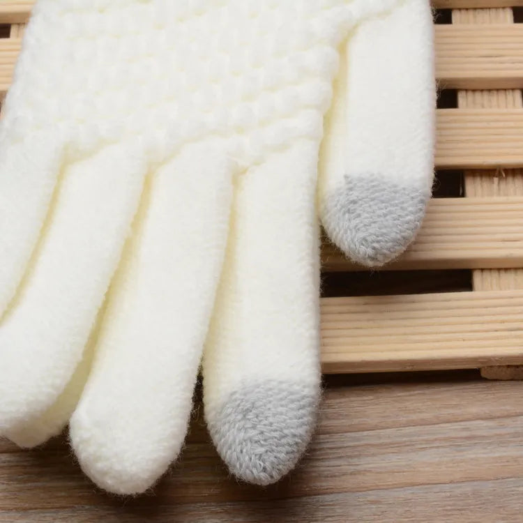 Stretchy Womens Knit Gloves - Stretch-Fitted, Wool Blend