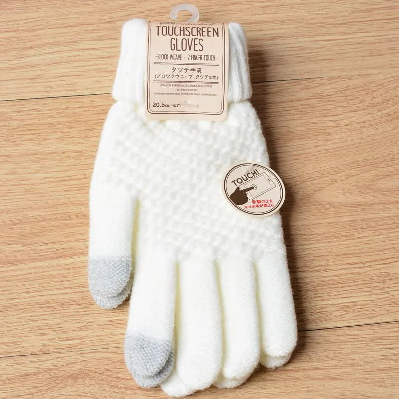 Stretchy Womens Knit Gloves - Stretch-Fitted, Wool Blend