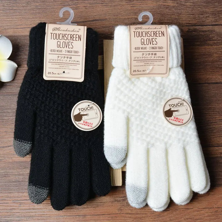 Stretchy Womens Knit Gloves - Stretch-Fitted, Wool Blend